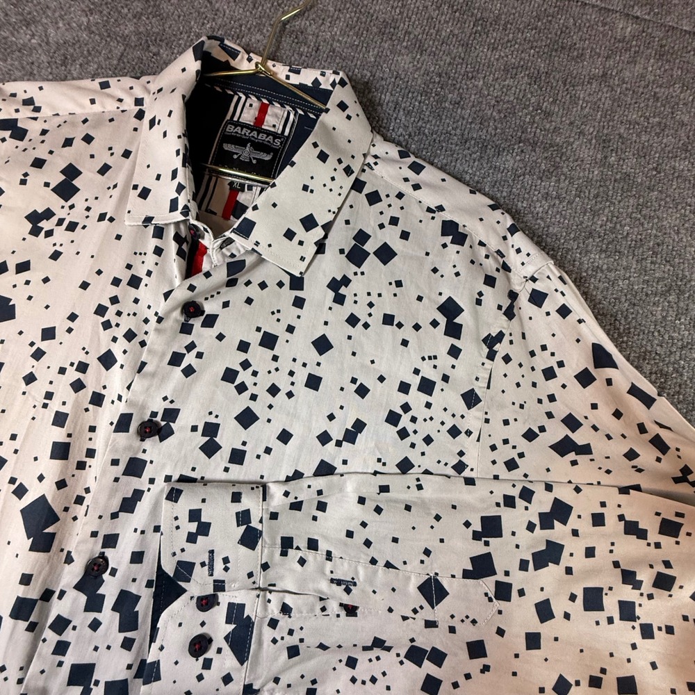 Barabas Mens XL White Navy Geometric Square Print Long Sleeve Button Down Shirt